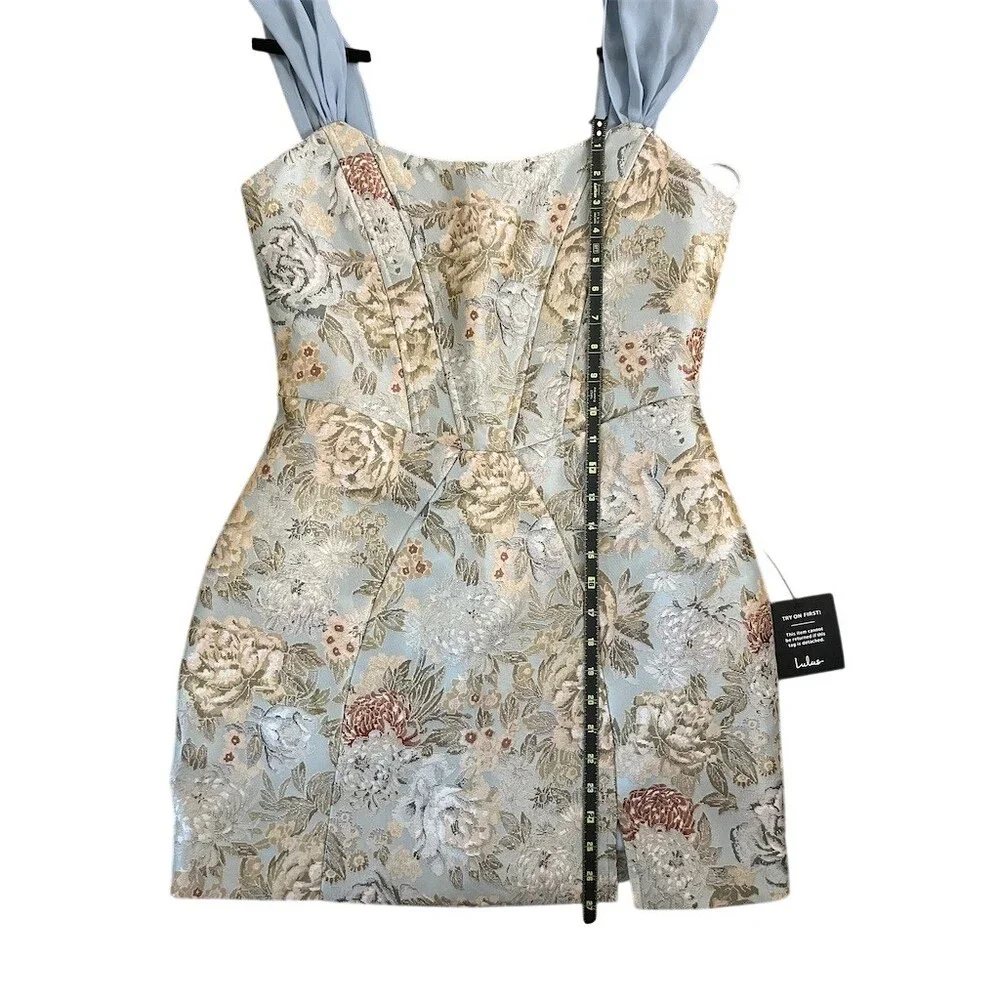 Lulus Dress Womens Size L Blue Floral Bustier Corset Square Neck Mini - Picture 8 of 9